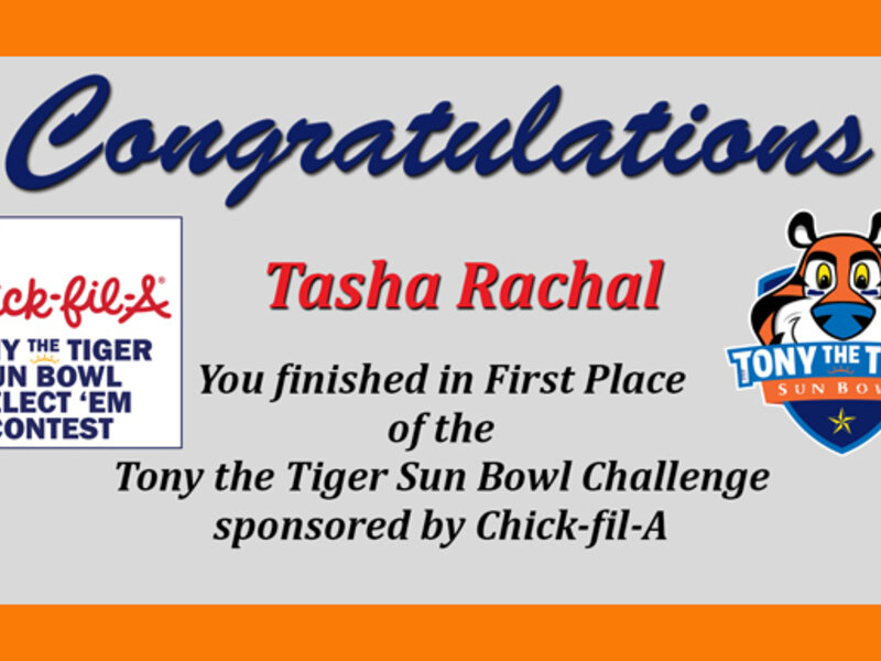Final Winners Announced - CHICK-FIL-A TONY THE TIGER SUN BOWL SELECT ‘EM CONTEST