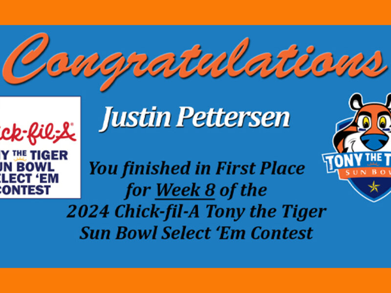 Chick-fil-A Tony the Tiger Sun Bowl Select ‘Em Contest: Weekly Winner & Upcoming Games